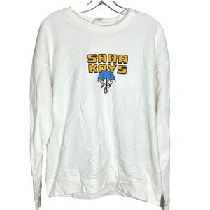 Sara Kays MEDIUM Graphic Band Sweatshirt White Crewneck Pullover Long Sleeve